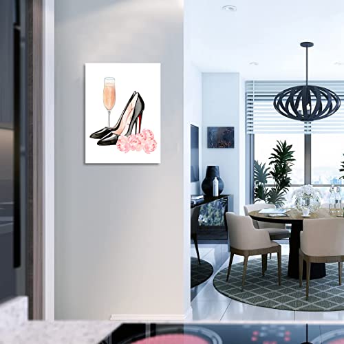 Pink Fashion Room Decor Girl High Heels Red Wine Glass Wall Art Canvas Prints Framed For Living Room Women Makeup Room Pink Gold Wall Decor #TOP3