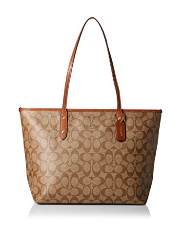 Coach Signature City Zip Tote - Khaki/Saddle
