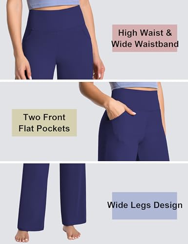 Image of BUBBLELIME Women High Waist Wide Legs Yoga Pants Loose Sweatpants Pockets | 29 inch /31 inch /33 inch /35 inch /37 inchInseam,2 Styles / Dress /Basic,Lounge,Comfy,Stretch Casual Work