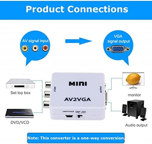 Diyeeni Mini VGA to Video Converter, Composite AV to VGA Adapter, TV Set-Top Box Audio Video Converter (White)