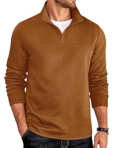 COOFANDY Men's Quarter Zip Pullover Lightweight Textured T-Shirts Long Sleeve Casual Mock Neck Polo Shirts