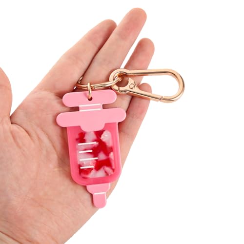 Novelty Keychain with Gold Metal Hook, Pink and Clear Design for Women Girls Gift