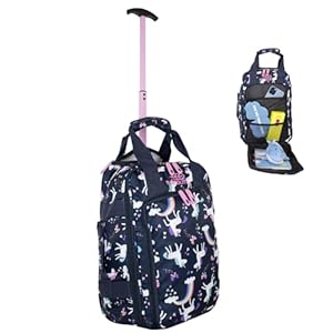 Bordlite Ryanair, EasyJet Kids Cabin Approved Holdall on Wheels, Underseat Carry-Ons, Extendable Handle, Multi Pocket, Travel Bag - 40x20x25cm - Flight Bags for Boys & Girls - Unicorn