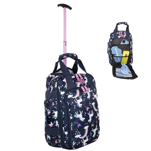 Bordlite Ryanair, EasyJet Kids Cabin Approved Holdall on Wheels, Underseat Carry-Ons, Extendable Handle, Multi Pocket, Travel Bag - 40x20x25cm - Flight Bags for Boys & Girls - Unicorn