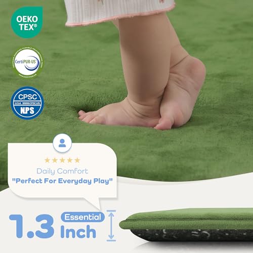 Image of 1.3 inch Thick Foam Play Mat 50x50 Baby Floor Playmat Nursery Rug Olive | Memory Mat for Baby to Play Waterproof Easy Care with Non-Slip Tummy Time Play Mat for Playroom Classroom