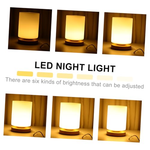 Lámpara de Mesa de Noche LED de Madera Cilíndrica con Control Táctil miniatura 3