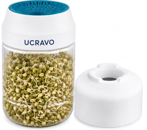 Image of UCRAVO Sprouting Jar for Sprouts Growing Kit with Drain Lid & Stand, Seed Sprouter Container for Mung Beans Alfalfa Lentils Chickpeas, BPA Free Sprout Maker,Germination Jar for Healthy Home Gardening