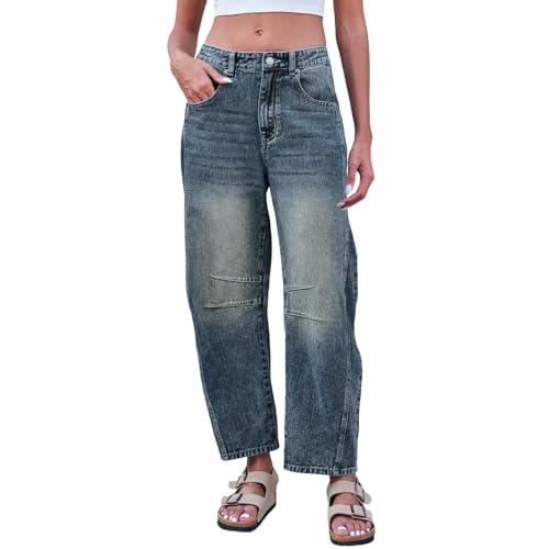 Barrel Jeans Women, Wide Leg Baggy Low Rise Ankle Jeans for Woman Cropped Loose Fit Stretchy Denim Sweatpants4