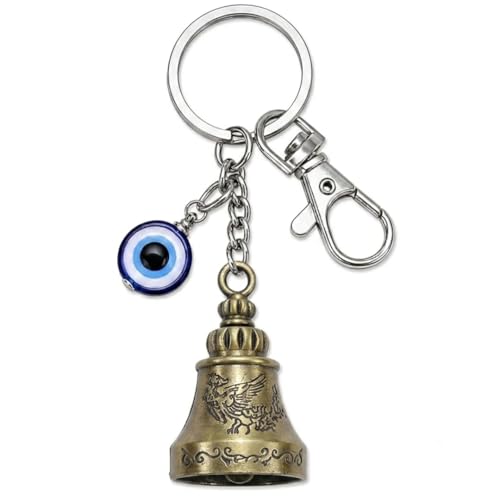 Image of OTTAVO Evil Eye Bell Keychain, Metal Nazar Battu, Good Luck Charm for Car & Bike Keys, Protective Guardian Bell, Bag Accessory