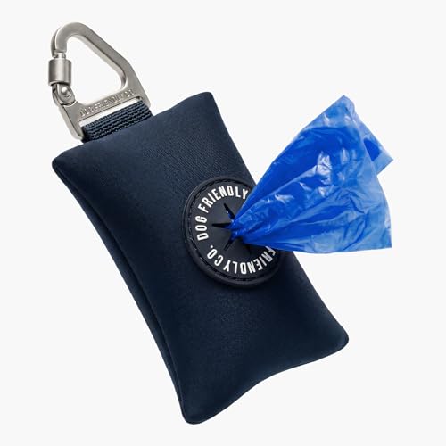 Image of Dog Friendly Co. Poop Bag Holder for Leash, Doggie Waste Bag, Premium Navy | One Click Clip Potty Carrier Dispenser, Pet Trash Bags, Neoprene Fabric for All Weather Conditions, Stylish Walking Accessory