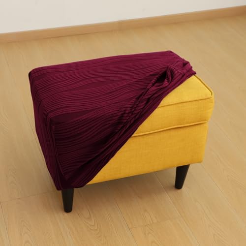 Image of HOKIPO Premium Knitting Jacquard 200GSM Stretchable Footstool Cover Ottoman Slipcover, 'Nestiva Series' Burgundy (AR-6236-BRGN)