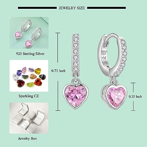 Starchenie Heart Dangle Drop Earrings 925 Sterling Silver Small Hoop Huggie Earrings Heart Birthstones Jewelry Gift for Women3