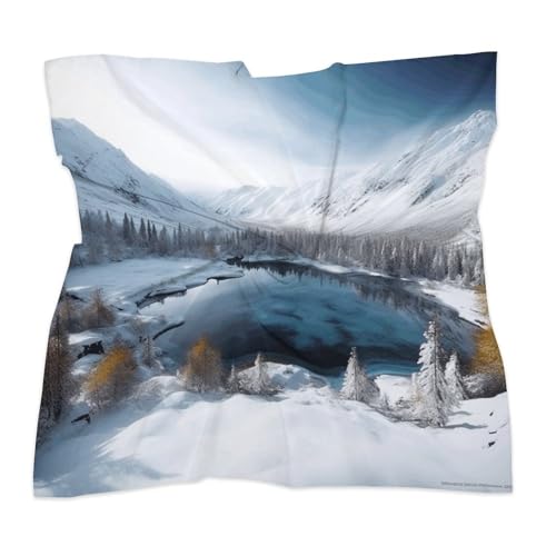 Women Square Head Scarf Boho Hair Scarf Winter Mountains Snow Scene Head Kerchief Woman Headband Satin Bandanas Fashion Neck Scarves Silk Headwear for Bag Hair Scarves Gift 18"×18"3