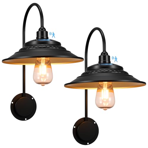 XIFEINIU Solar Barn Light Outdoor Solar Lights for Outdoor Wall with Motion Sensor 3 Lighting Modes Farmhouse Lights Waterproof Metal Gooseneck Barn Lights for Porch Chicken Coop Garage 2 Packs