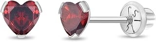 14k White Gold 4mm Tiny Heart Cubic Zirconia Screw Back Earrings for Babies, Infants & Toddlers - Pretty Heart Studs with Safety Screw Backs for Children - Cute Kids Heart Earring Studs