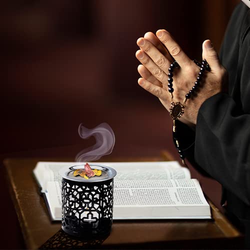 Resin Incense Burner With Tealight, Made From Iron, Black Height 3.15 Inch #TOP7
