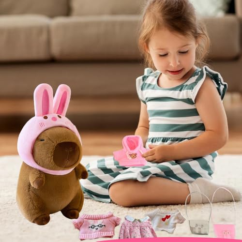 Lotvic Capybara Plüschtier, 23cm Capybara Kuscheltier, Niedlichen Wasserschwein Kuscheltier, Kinder-Plüschpuppenspielzeug mit Kleidung und Accessoires (H)