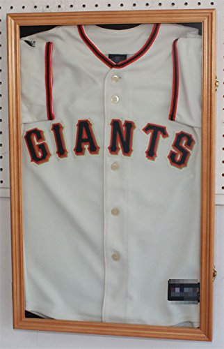 25" H X 16" Small Boy's Size Sport Jersey Display Case Shadow Box Cabinet (Oak Finish)