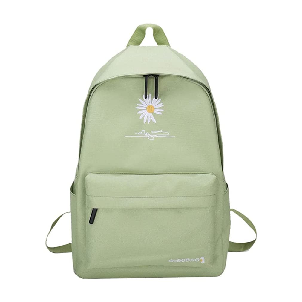 VONGLYHOO Women Backpack Shoulder Bag Travel Bag Daisy Flower Embroidery School for Teenage Girl Student Travel Daypack Bagpack Green