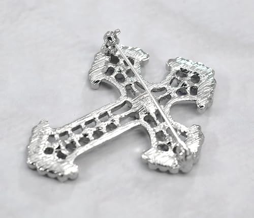 Image of Gyn&Joy Sparkle Crystal Rhinestones Holy Cross Brooch Pin Jewelry For Women Men