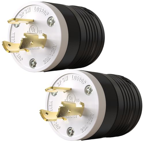 Image of 2 Pack NEMA L5-20P Locking Plug, 20 Amp Generator Replacement Plug 125V 2 Pole 3 Wire Grounding,Twist Lock Adapter Male Plug , Industrial Grade Heavy Duty, UL Listed (E355464)