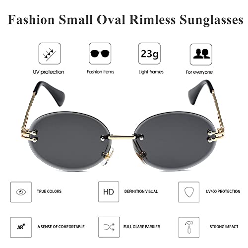 Image of LASPOR Retro Oval Sunglasses for Women Men Fashion Vintage Gold Metal Frameless Rimless Glasses Tinted Lens UV400 Protection