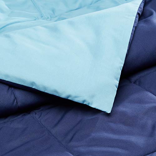 Image of Amazon Basics Soft Reversible Lightweight Microfiber Comforter, Washable, Warm All Season Blanket, Full /Queen, Navy /Sky Blue