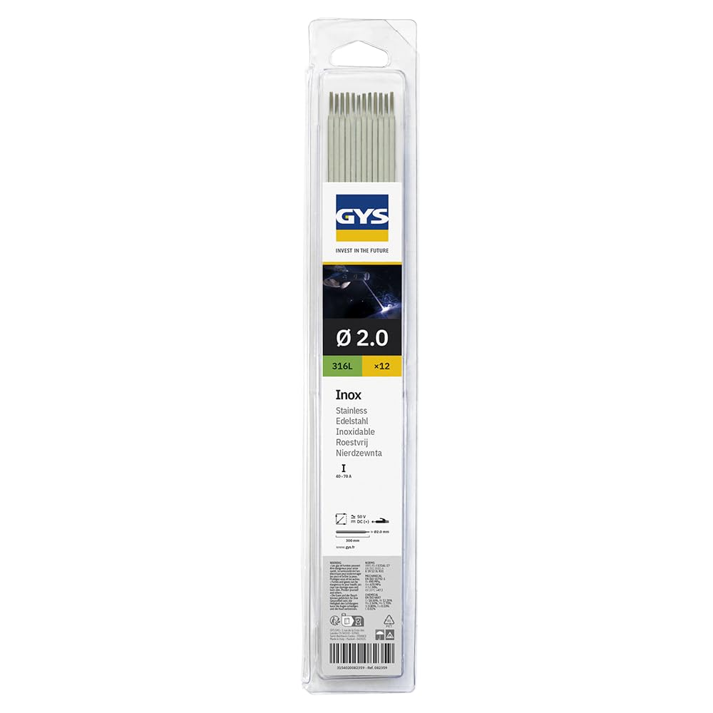 GYS Électrodes de Soudage Enrobées MMA – Baguettes E316L Ø 2,0 mm x 300 mm, blister, 12 pcs