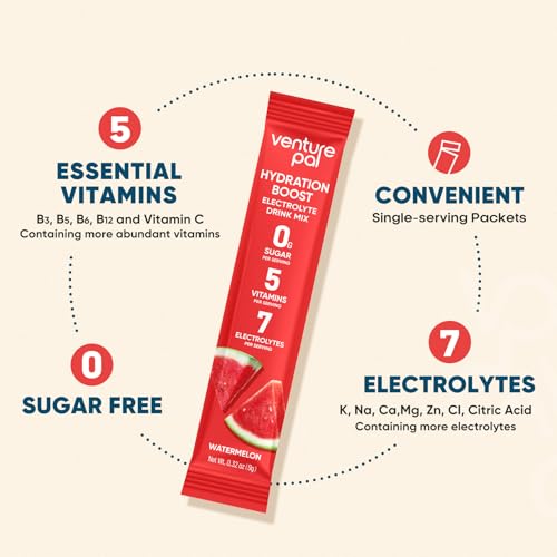 Image of Venture Pal Sugar Free Electrolyte Powder Packets, Keto Friendly, 16 Sticks | Liquid Daily IV Hydration Packets for Rapid Rehydration. 7 Electrolytes & 5 Vitamins | Vegan | Fast Dissolve