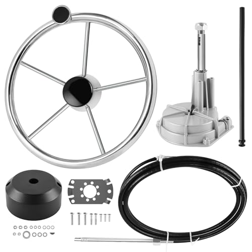 Acclcors Kit de dirección mecánica para motores fueraborda con volante y cable largo para barcos de pesca, yates y otras embarcaciones (396,2 cm)