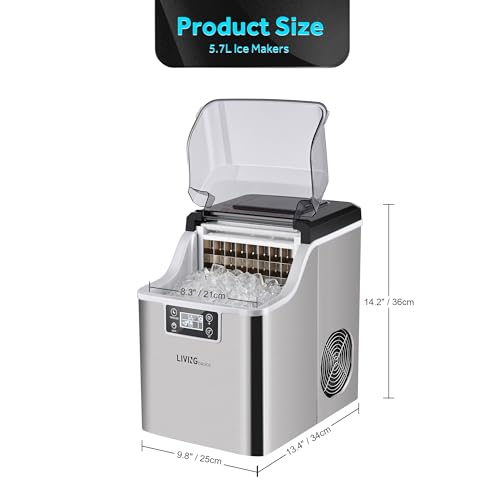 LIVINGbasics Ice Maker Countertop, Dual Way Water Filling, 3.2L Stainless Steel Ice Machine, 44lbs Per Day, 24 Cubes Ready in 14 Mins and Self-Cleaning Function, Ice Thickness Controlling
