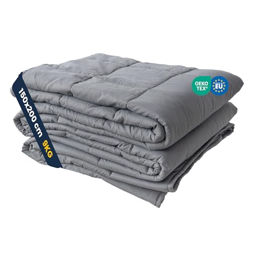 SLEEP COMFY Manta pesada, manta con peso de 9 kg, 150 x 200 cm, manta de relajación, certificado Oeko-Tex, terapia de refrigeración y manta antiestrés, cómoda para todas las estaciones