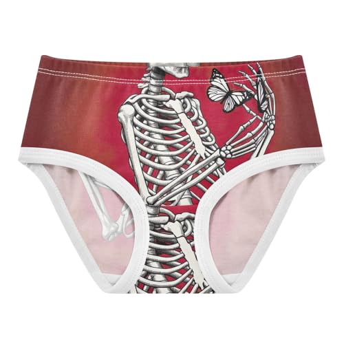 Funny Skeleton Butterflies Dark Red Panties for Girl Toddler Underwear Custom Cotton Animals Undies Kids Briefs 2t