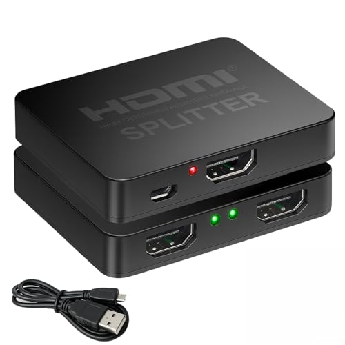 Huybaa Divisor HDMI 1 Entrada 2 Salidas 4K a 60 Hz 3D, duplicador de Pantalla para TV, proyector y Monitor, Plug and Play, HDCP 2.2, 4K Ultra HD 1080P, sin pérdida de Audio, Cable USB Incluido.