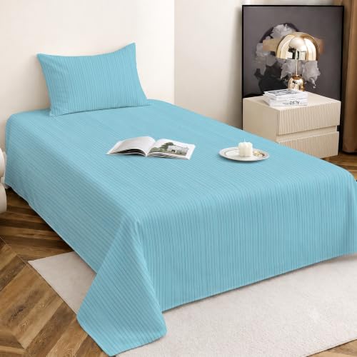 Image of Satin Striped Glace Cotton Single bedsheet with 1 Pillow Cover | Soft & Smooth Finish | Single Bed bedsheet 90 x 60 Inch | Pillow Cover 18 x 28 Inch | Breathable, Fade Resistant