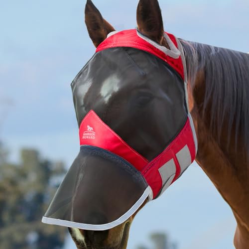 Harrison Howard CareMaster Pro Luminous Horse Fly Mask Large Eye Space Full Face Standard with Nose No Ears Ruby Full Size