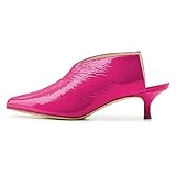 XYD Women Pointed Toe Kitten Mules Low Heels Slip On Pumps Slide Sandals Clog Backless Shoes Size 9 Fuchsia