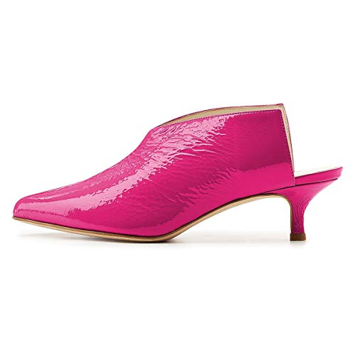 XYD Women Pointed Toe Kitten Mules Low Heels Slip On Pumps Slide Sandals Clog Backless Shoes Size 9 Fuchsia