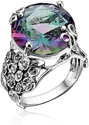 925 Sterling Silver Wide Band Ring w/ Mystic Bold Oval Round Cubic Zirconia Floral Show Stopper Hypoallergenic, Nickel and Lead-free, Artisan Handcrafted Designer collection, Made In Israel