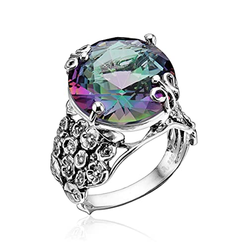 JEAN RACHEL JEWELRY 925 Sterling Silver Ring with Bold Round Cubic Zirconia -Floral & Butterfly...