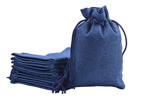 Sansam 24pcs Navy Drawstring Burlap Gift Bags, 5.2x7.2 Inch Lining Burlap Sacks For Jewellery Packaging, Herb, Spices, Medium Size Jute Treat Bags for Christmas, Wedding, Party,Household Storage
