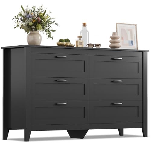 GALAXHERO 6-Drawer 53.98" W Wooden TV Stand for TVs up to 65 Inches, Black