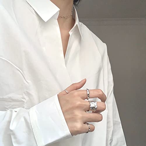 Handmade Hammered Wide Silver Ring For Women 925 Sterling Silver Boho Thumb Band Open Adjustable Statement Ring #TOP4