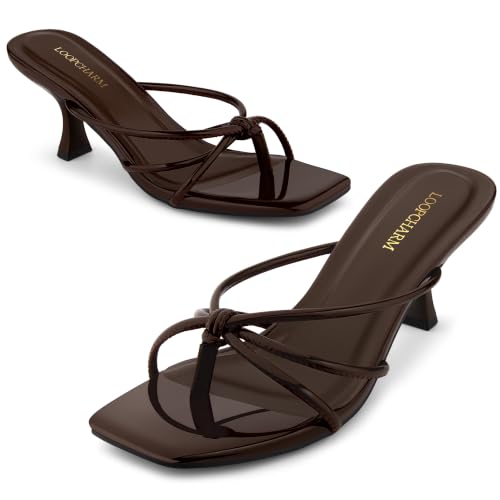 Image of Women's Strappy Kitten Heel Thong Sandals Square Toe Mules | Comfortable Slip-On Thong Mule Sandals Featuring a Cushioned Footbed, Open Toe, and Kitten Heel for Effortless Style.