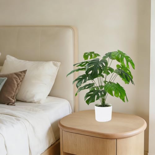 Laelfe Artificial Monstera Plant, 55cm Faux Monstera Deliciosa with White Pot, Realistic Tropical Desk Plant for Home Office Tabletop, Bedroom Nightstand, Living Room Shelf Decor (12 Leaves) - Image 6