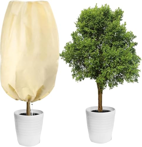 Funda para Plantas, Saco Protector para Plantas, Vellón de Jardín de Plantas con cordón, Protección de Plantas de Invierno, para la Protección de Plantas contra el Frío/Congelación/Viento y Nieve