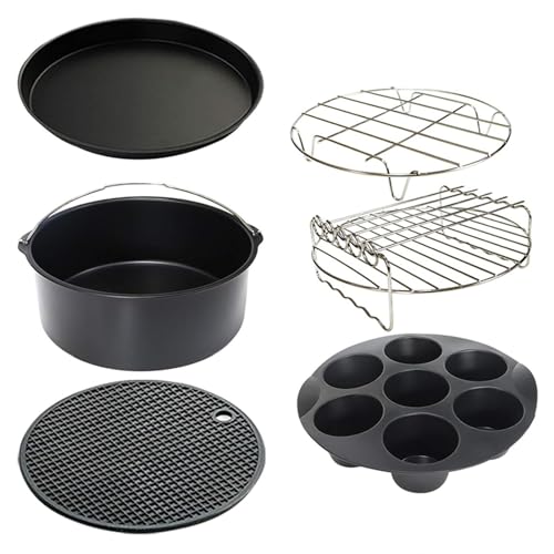 PANGBOER Juego de accesorios para freidoras de aire, sartenes de silicona para hornear, barriles de pasteles, estante multifuncional, freidoras de aire, herramienta para cocinar y hornear