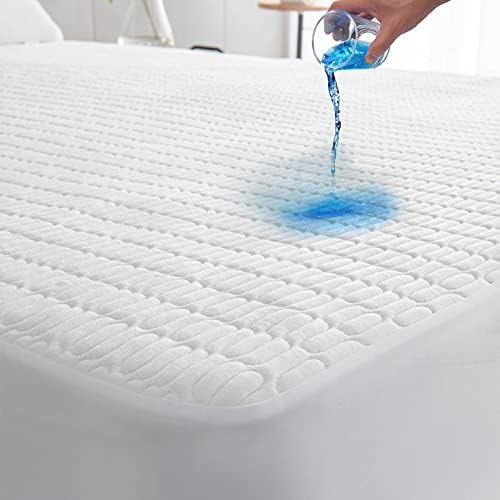 Newspin Queen Size Cooling Bamboo Waterproof Mattress Protector - Breathable & Ultra Soft 3D Air Fabric Bamboo Mattress Cover, Noiseless Deep Pocket Mattress Pad Fitted 8"-21"