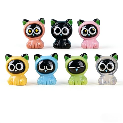 MUOBOFU Cute Cartoon Luo Xiaohei Resin Figurines - 7 Colorful Cat Dolls Set, Mini Desk Decor, DIY Craft Accessories, Creative Novelty Gifts for Kids & Adults, Party Favors & Home Office Decor