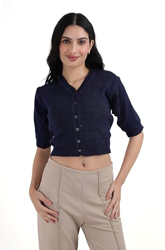 Image of Women Winter Wear V-Neck Half Sleeves Regular Fit Woollen Blouse